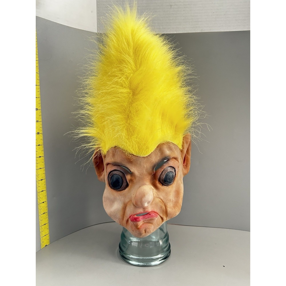 Vintage Lucky Troll Mask Halloween Adult One Size Costume Yellow Hair Creepy!